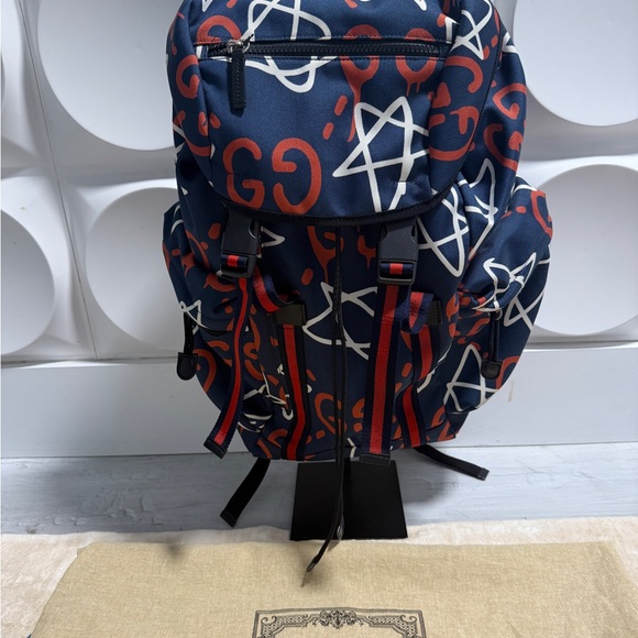 Gucci Other - Gucci GG Supreme Ghost Navy Blue with Red and White accentsGraphic Logo Backpack
